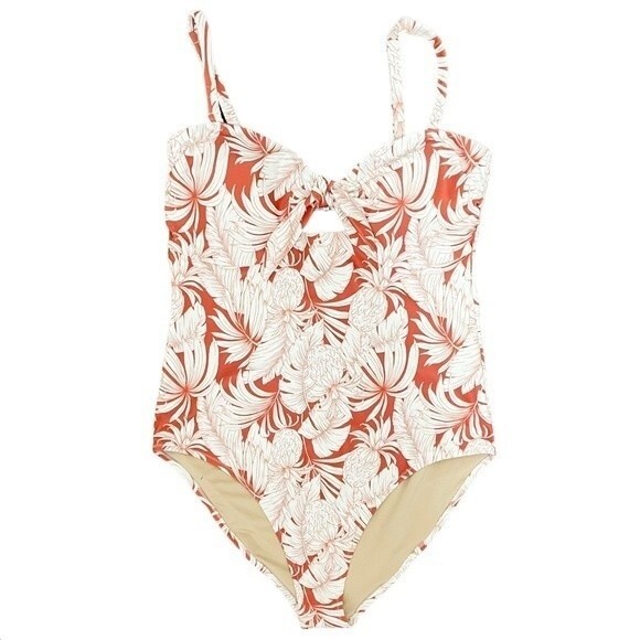 NWT Old Navy Tie-Front One-Piece Swimsuit Pineapple Hibiscus Print Plus Size 2X - Picture 2 of 16